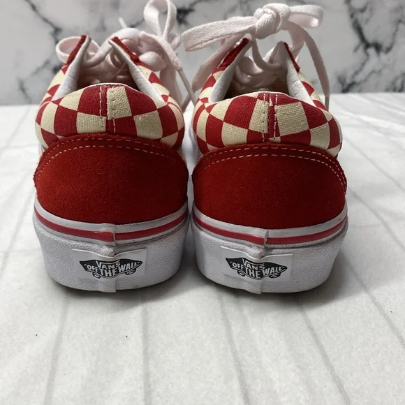 Vans Old Skool Checkerboard Racing Red Checkered Sneakers, Size 5.0 - Picture 3 of 9